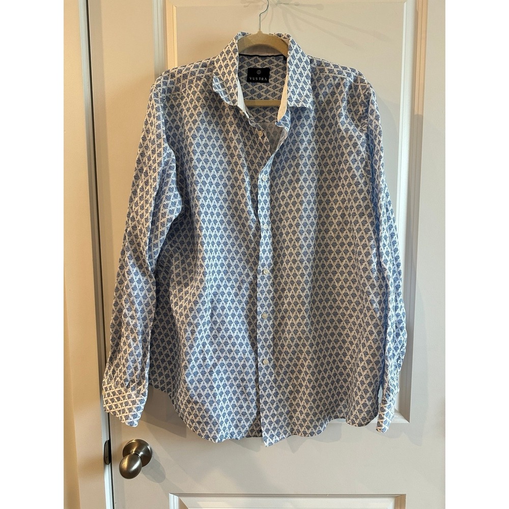 Vustra Linen Blend Shirt Men's Size XL Long Sleeve Blue Print